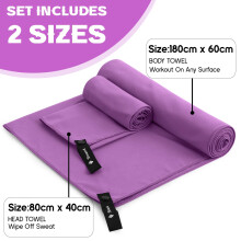 Sinand Microfibre towel 2 Pack |160x80cm+80x40cm| Ultra Lightweight Gym Towel, Quick Dry Microfiber Towels for Sports Travel Camping Beach Swimming (