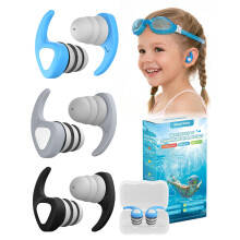 Kids Swimming Ear Plugs, 3 Pairs Waterproof Reusable Silicone Swim Ear Plugs for Pool Bath Showering & Water Sports, Fits Children Ages 3-10