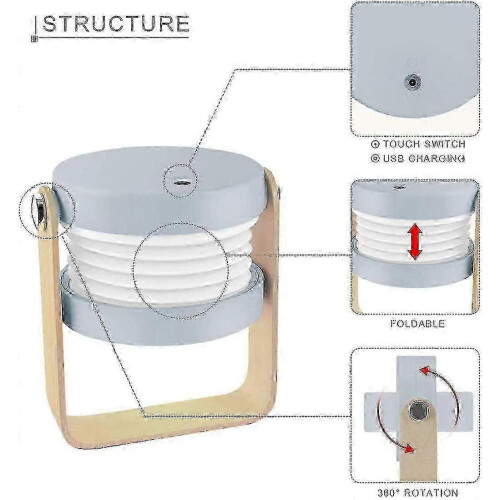 Led Table Lamp Bedside Lamp,night Light Lantern Vintage Touch Dimmable, Foldable Portable Lantern Light Bedside Lamp 2