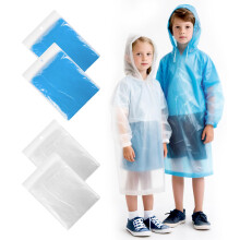 JuanYi 4 Pack Kids Rain Ponchos, Disposable Ponchos Waterproof in Pocket Size, 4