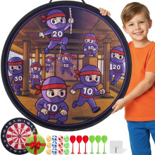 Cheerful Children Toys Jumbo Kids Dart Board Set XL or XXL, Large Dart Board - Reversible Designs, 16 Sticky Balls & 6 Darts - Indoor & Outdoor Garde
