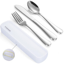 Camping Cutlery Set with Case, 4-Piece Stainless Steel Portable Travel Utensils, Reinforced Case with Snap-Lock Closure, Lunch Box for Camping Work S