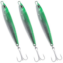 Dr.Fish Metal Sea Fishing Lures Sliver Green Minnow Spoon Lures Set of 3 Sea Fishing Tackle Mackerel Cod Sea Bass Pike Stinger Spinner Lures Metal Ji