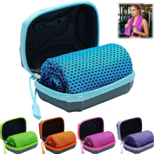 Cooling Towel with EVA Hard Case, Instant Ice Towel for Neck Face, Soft Breathable Gym Towel, Fast Drying Cooling Scarf for Workout, Hiking & Sports