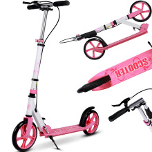 Kick Scooter, 2-Wheel Foldable Adult Scooter with Adjustable Handlebar, Big Wheels ABEC-7 Bearings for Boys & Girls Ages 8-12+ (Pink White)
