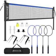 BAGAIL Outdoor Badminton Net Set with Anti-Sag Winch System - Official Size 6.1x1.55m, 4 Rackets, 3 Badminton Balls, Durable PE Net and Carrying Bag