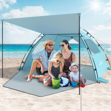 Elegear Beach Tent for 4-5 Person with Extra Large Canopy, Portable Sun Shelter Tent with UPF 50+ UV Protection, Beach Shade with Expandable Porch, E