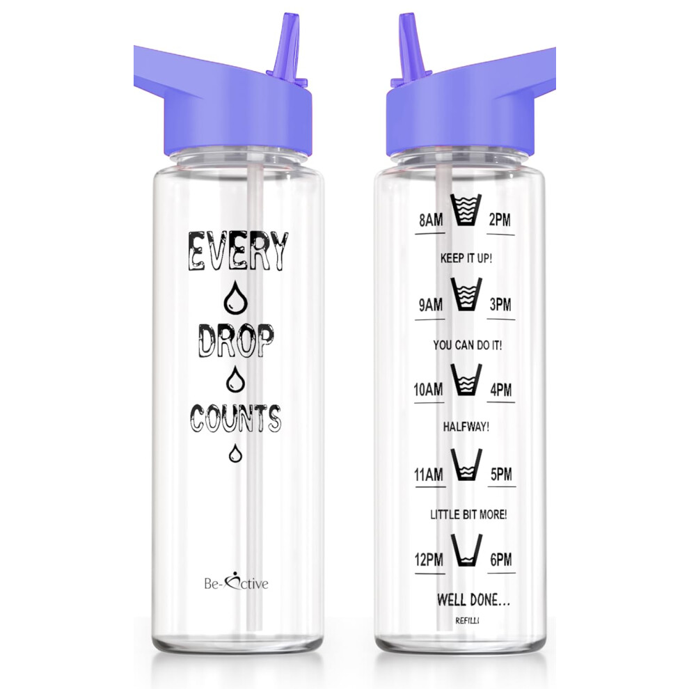 Be-Active Motivational Water Bottle with Straw â With Time Markings - Times to Drink â Tracker - BPA Free (Purple)-image-OPC-PWMKSD8-NEW