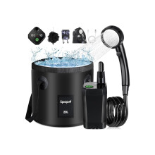 Spopal Portable Shower for Camping, Rechargeable Camping Shower Pump with Folding Bucket, 6000mAh, IPX7 Waterproof, LED Display, 4 Spray Modes, Campi