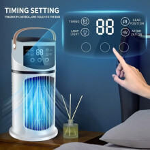 4-in-1 Tragbarer Verdunstungsluftkühler, Tischventilator mit Nebelfunktion, LED-Touch-Steuerung, Weiß