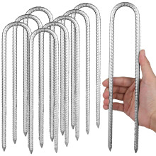 YAYODS 8PCS Rebar Stakes, 12Inch Heavy Duty Galvanized Tent Pegs, U Shaped Metal Garden Stakes Trampoline Pegs, Extra Long Ground Anchor for Camping