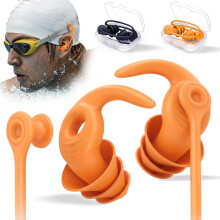 Swimming Ear Plugs for Adults, 2 Pairs Waterproof Reusable Silicone Swim Earplugs with Removable Cord, Perfect for Swimming, Showering, Prevent Ear I