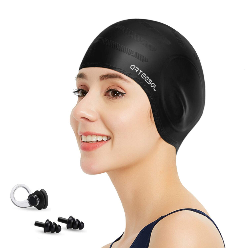 Photos - Swim Cap Blackace arteesol Swimming Cap Women Swimming Hat Silicone  Swim Hat Waterproof Cap, 3D Ear Ergonomic Design, Anti-S