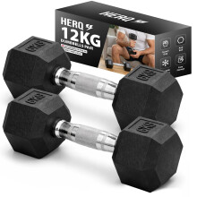 HERQ Hex Dumbbells Set | Rubber Coated Dumbbell Pair | Anti-Roll Free Weights for Home Gym | Ergonomic Grip Weights Set for Strength Training, Fitnes