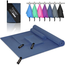 Flaveano Microfibre Towel, Travel Towel Set of 3 (180x90cm, 80x40cm, 50x30cm), Quick Drying for Camping, Swimming, Beach, Gym and Hiking - Navy Blue