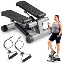 Sunny Health & Fitness Mini Stepper Machine, Stair Exercise Equipment with Resistance Bands LCD Monitor, Air Climber Stepping Machine for Home Workou