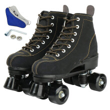 wilverz Roller Skates Double Row Skates Adjustable Four-Wheel Roller Skates for Outdoor, Size 4.5/5.5/6.5/7/7.5/8/8.5/9.5/10.5 (Black,42=UK:8)