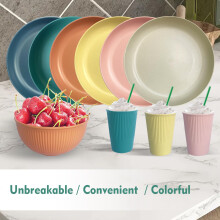 Sagiterra Camping Plates, Unbreakable Dinner Sets for 6, 18 Pcs Plastic Picnic Set for Party, Home & Picnic, Lightweight Microwave & Dishwasher Safe