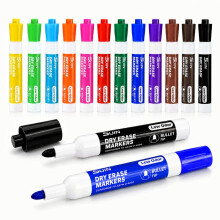 SUIN Whiteboard Pens, 12 Colours Dry Wipe Markers, Low Odour Whiteboard Markers with Medium Bullet Tip, Dry Erase Pens for Classroom, Office, Home, R
