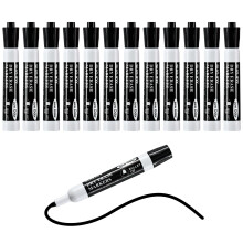 SUQJOY Whiteboard Pens, Dry Wipe Whiteboard Markers, Bullet Tip, Low Odour, Wipe Clean, Roll-Resistant Cap, Black, Pack of 12