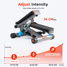 Sunny Health & Fitness Mini Stepper Machine, Stair Exercise Equipment with Resistance Bands LCD Monitor, Air Climber Stepping Machine for Home Workou