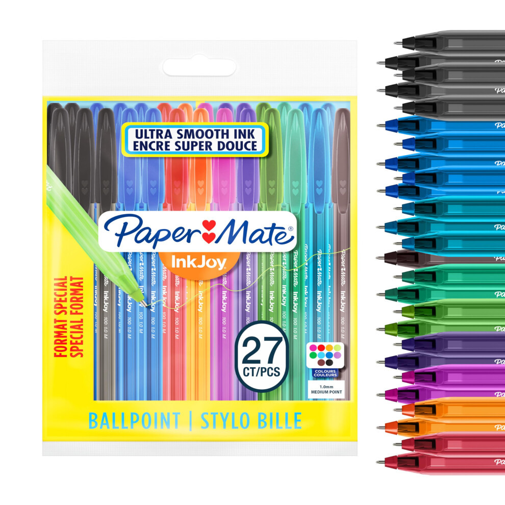 Paper Mate Inkjoy 100St Ballpoint Pens | Medium Point (1.0Mm) | Assorted Fun Colours | 27 Count