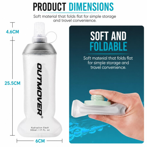 OUTMOVER Soft Flask 500ml Collapsible Water Bottle 2