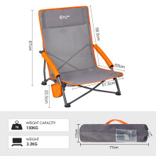 Portal Folding Beach Chair Low Lightweight 2 PCs Portable for Adults Foldable Beach Seat Camping Festival Picnic Deck Chair Outdoor Collapsible with