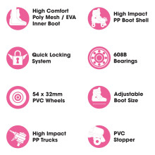Xootz Kids Quad Skates, Beginner Adjustable Roller Skates Girls, Pink