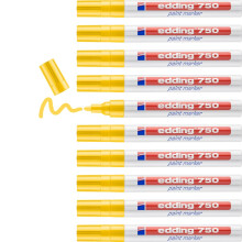 Edding 750 Paint Marker - Yellow - 10 Pens - Round Tip 2-4 mm - Paint Marker for Marking and Labelling Metal, Glass, Rocks Or Plastic - Heat-Resistan