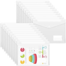 Umriox Clear Plastic Wallets-20 Pack A4 Plastic Folders Document Wallets File Envelope Popper Wallets with Label Pocket and Snap Button for School, H