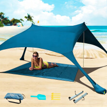 Cuupo Beach Tent Pop Up 2x2.1m UPF 50 Lycra Sun Protection Outdoor Anti-Wind Sun Protection with Stability Poles Backyard with Beach Blanket Petrol B