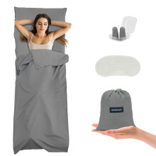flintronic Sleeping Bag Liner 210 x 75 cm, Portable Camping Sleep Bag with Pillow Slot, Lightweight Travel Sleeping Bag for Camping Picnic Hiking Hos