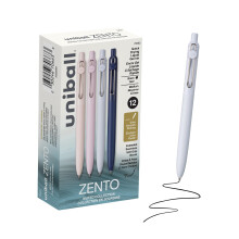 uniball Zento Liquid Gel Ink Retractable Pens, Medium Point (0.7mm), Muted Barrels, Black Ink, Dozen
