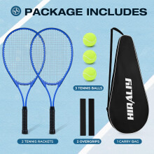 HIRALIY 27" Tennis Rackets Set of 2, 3 Tennis Balls, 2 Racquets, 2 Overgrip Tapes and 1 Carrying Bag Outdoor Recreational Sport Game (BLUE)