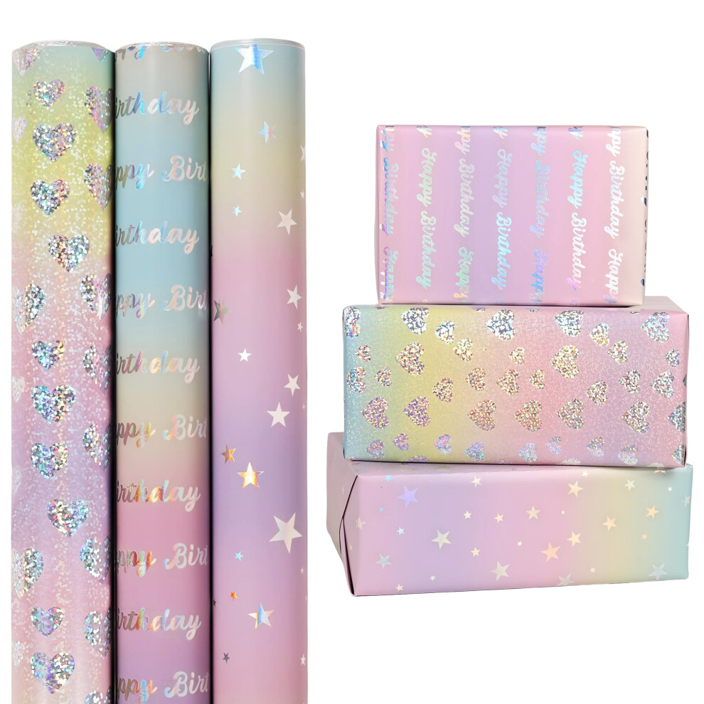 Photos - Other Office Equipment SinHin Birthday Wrapping Paper Roll，3 Rolls - 43cm x 3M Pastel Wrapping Paper Ra