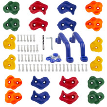KINSPORY Rock Climbing Holds, Climbing Wall Holds for Kids, Colourful Climbing Set with Two Blue Handles for Indoor Outdoor Playground PlaySet Buildi