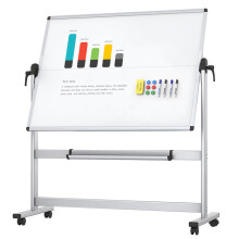 VIZ-PRO Double-Sided Mobile Whiteboard, 120 x 90 cm, Magnetic Rolling Dry Erase White Board on Wheels with Aluminium Frame and Stand