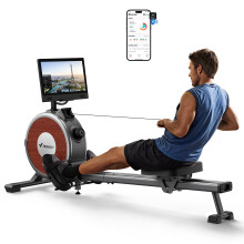 MERACH Rowing Machine for Home Gym, Magnetic Rower with 16 Levels of Quiet Resistance, Dual Slide Rails, 158 kg Weight Capacity, App Compatible (15.6
