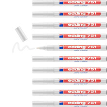 edding 751 paint marker - white - 10 pens - round tip 1-2 mm - paint marker for marking and labelling metal, glass, rocks or plastic - heat-resistant