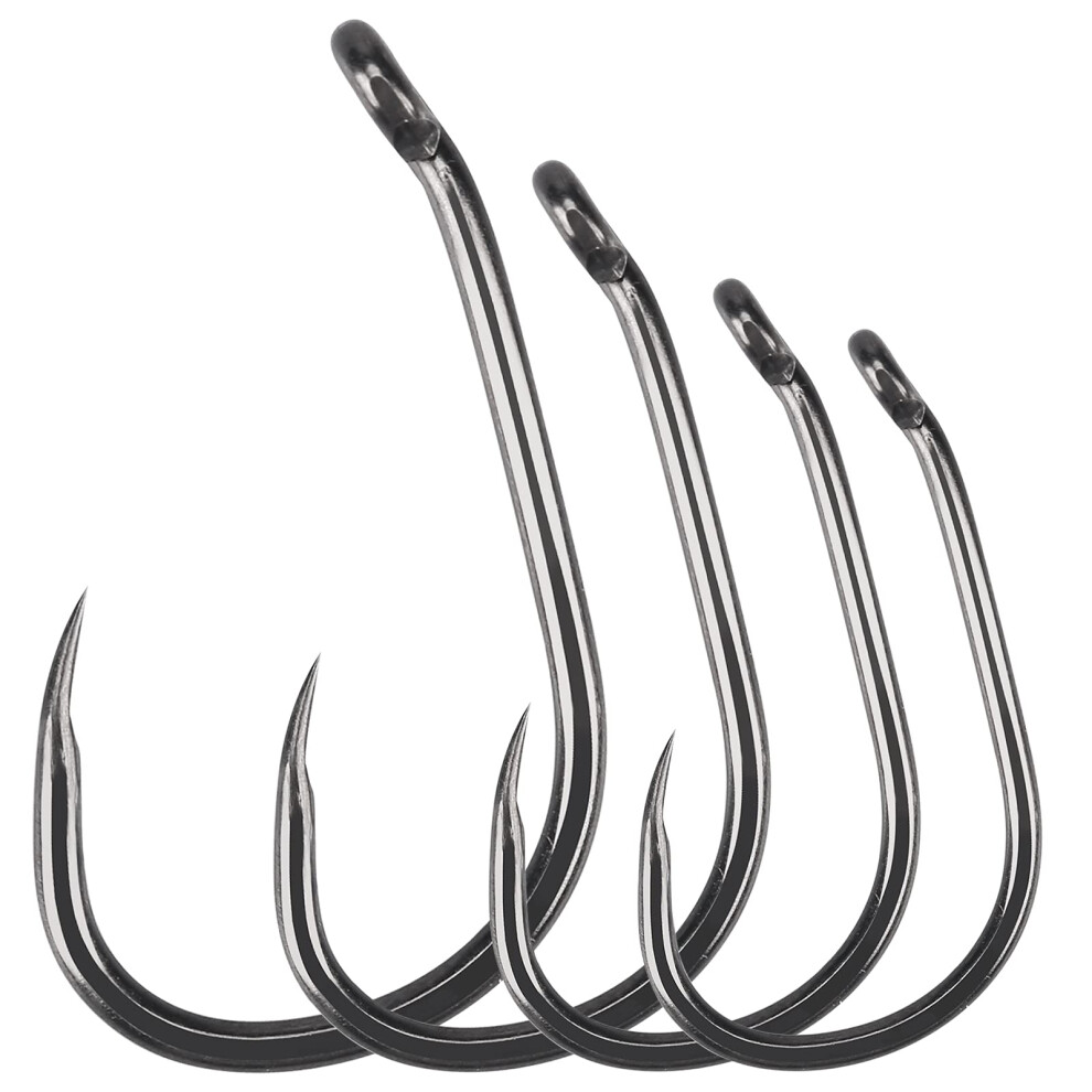 Luroad 50Pcs Barbless Carp Coarse Eyed Fishing Hook Size 2, 4, 6, 8, 10, Available In Teflon Coated Curved Shank Hook And Wide Gape Hook For Freshwat 5003457952231