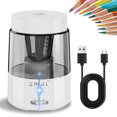 ZMOL Electric Pencil Sharpener, Rechargeable Portable Sharpener with Container, Auto Stop, 3 Sharpness Settings, Type-C, for Standard 6-8mm No.2/HB &