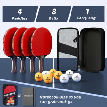 Table Tennis Bats - High-Performance Table Tennis Set with 4Rackets, 8 Premium Ping Pong Balls & Compact Carry Bag for Indoor/Outdoor Competitions (4