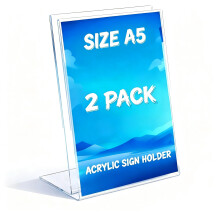 Toowood A5 Acrylic Sign Holder, 2Pack L-Shaped Clear Slant Display Stand, Menu Holder, Posters, Brochures, Flyers, Signs, Ideal for Restaurants, Bars