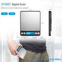 Criacr Digital Pocket Scales, 500g High-Precision Jewelry Scales, Stainless Steel Kitchen Scales with Two Trays, Back-Lit LCD Display, 0.01g Precisio