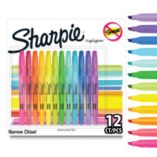 Sharpie Pocket Highlighters | Chisel Tip | Assorted Fluorescent Ink Colours | 12 Highlighter Pens