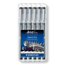 STAEDTLER 308 SB6P Pigment Liner Fineliner Pens with Assorted Line Width - Black (Set of 4 + 2 Free)