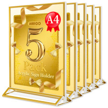 VAIIGO A4 Acrylic Sign Holder with Gold Borders, Upright Double Sided Poster Menu Holder, Ideal for Wedding Table Numbers, Restaurant Banquet Menu Ho