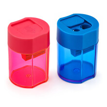 JEFURE 2PCS Pencil Sharpeners, Double-Hole Sharpeners with Container and Slide Cover, Manual Pencil Sharpener for Colouring Pencils, Compact Sharpene