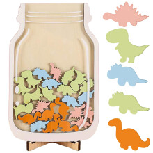 CENCERY Wooden Reward Jar & Chart for Kids | Dinosaur Themed Behavior Tracker System with Tokens & Wooden Holder | Good Behavior Training Tool